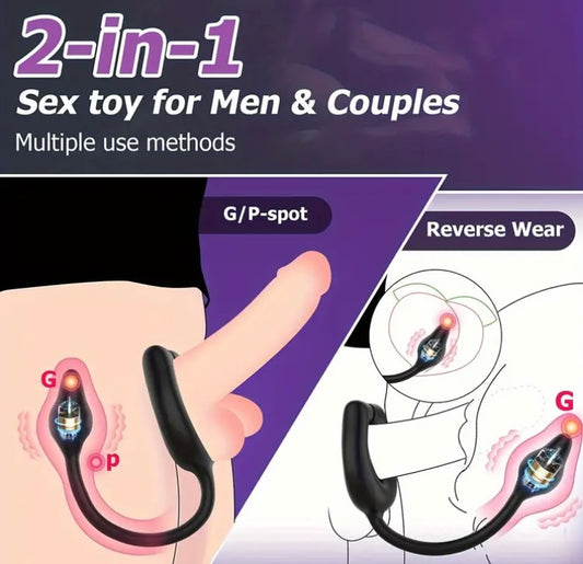 Anillo vibrador para el pene con estimulador del perineo y mini bala, control remoto, tapón anal, masajeador de próstata, anillo para el pene, vibradores masculinos para hombres, juguetes sexuales para el placer de las parejas adultas (NEGRO)